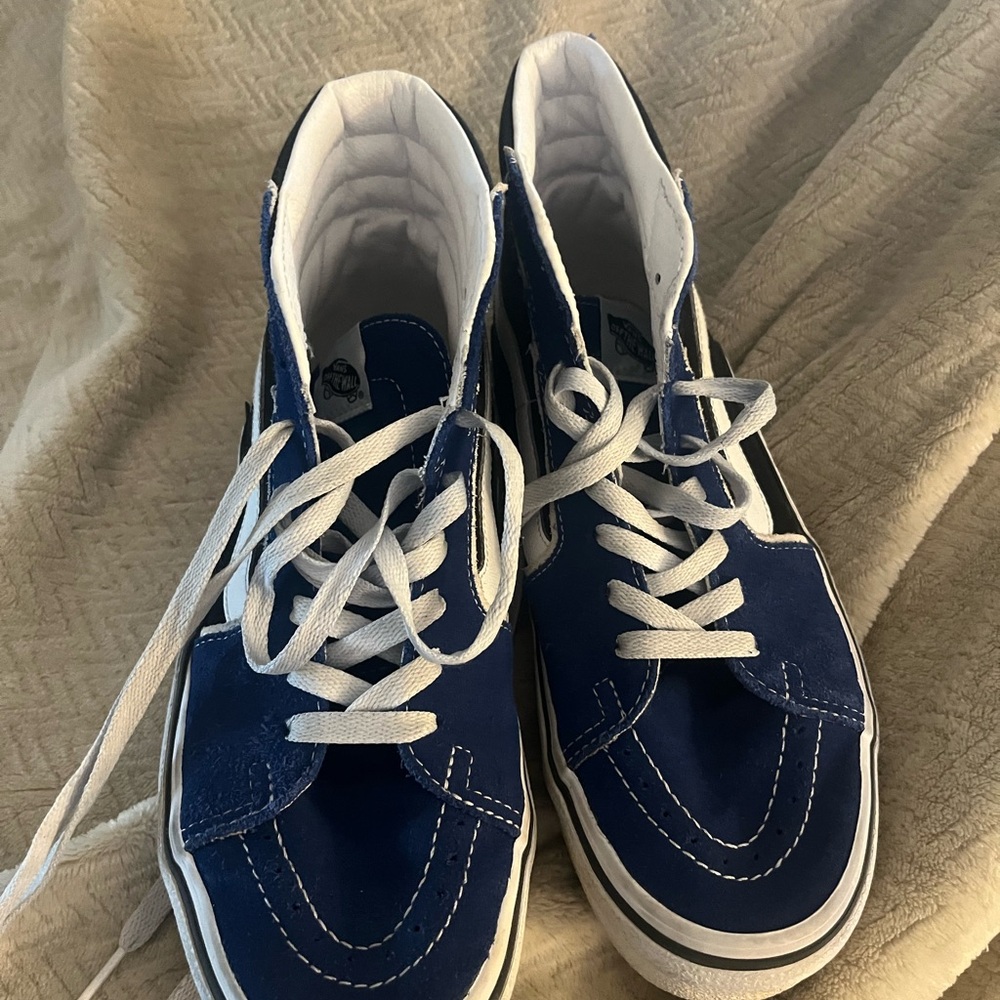 Blue and White High-Top Sneakers